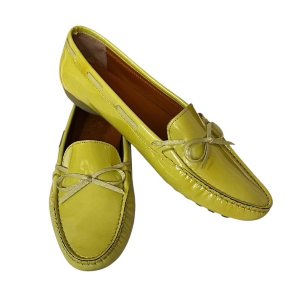 Salvatore Ferragamo Lime Green Patent Leather Faddy Loafers Size 7.5
